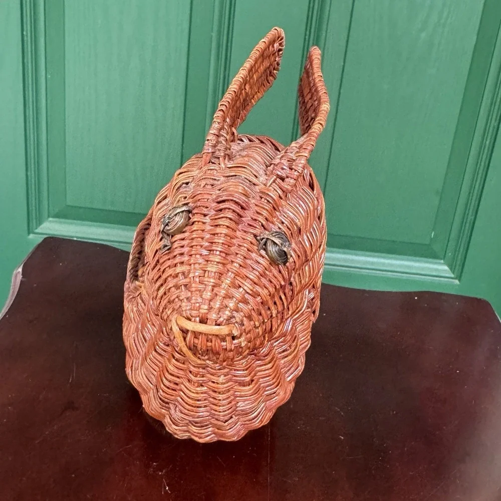 Vintage Wicker Rattan Bunny‎ Rabbit Planter Basket Cottagecore Retro Decor